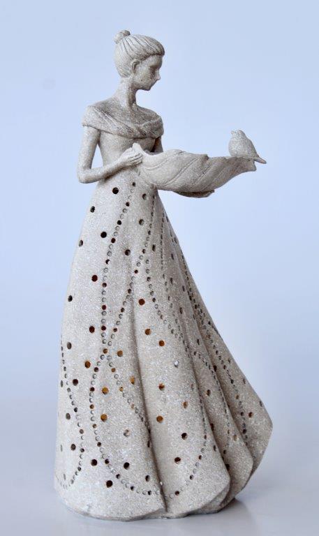 Large Led Standing Lady With Bird Bath